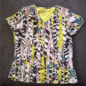 Grey’s Anatomy Floral Zebra Print Scrub Top Sz XL